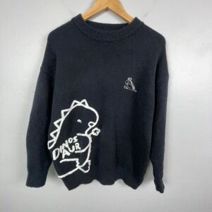 Cider Sweater Women XS Oversize Black Dinosaur Graphic Knit Long Sleeve Pullover